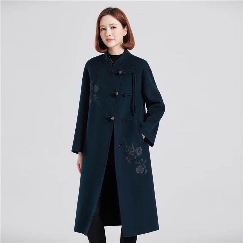 

Women s Elegant Chinese Style Pure Wool Long Coat XL