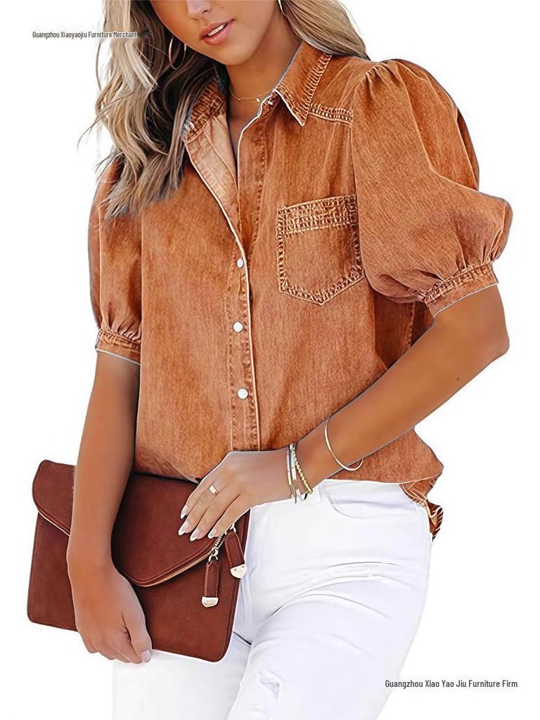 2026 Spring/Autumn European Style Multi-color Women's Imitation Denim Cardigan Shirt, Various Sizes