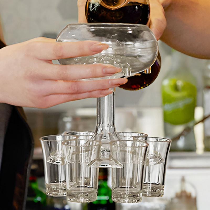 Acrylic Shot Glasses Dispenser Acrylic Party Pourer Holder Six Glasses Dispenser Drink Tool For Wine Beer Whiskey Coffee Tea