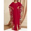 Abito Maxi Elegante Floreale per il Ramadan Manica a Pipistrello Spacco Abbigliamento Donna Kaftano