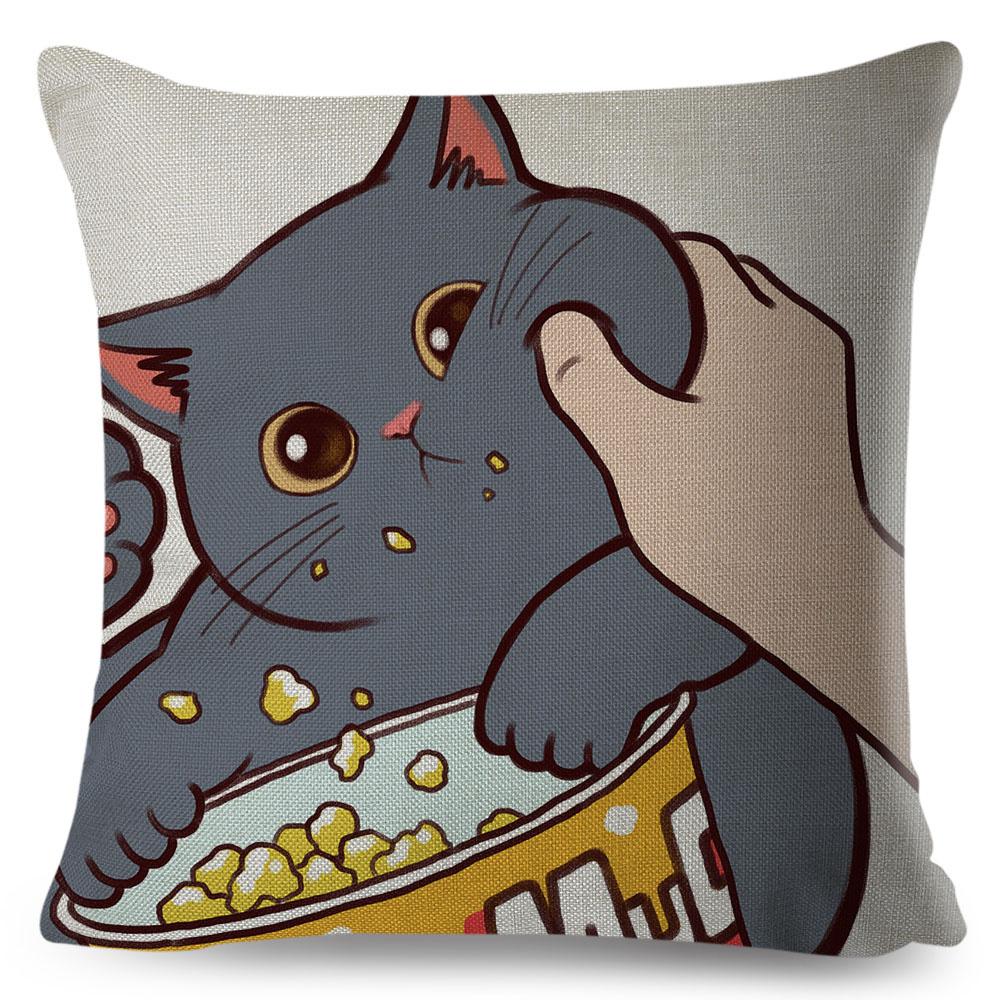 Lustige Liebe Kuss Niedliche Katze Kissenbezüge für Sofa Zuhause Auto Kissenbezug Kissenbezüge Dekor Cartoon Kissenbezug 45x45cm