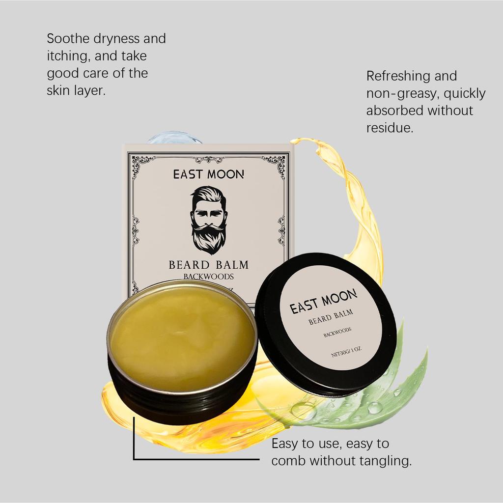 East Moon Men's Shea Butter Beard Balm Moisturizing Smoothing Beard Growth Wax Mustache Cream Facial Hair Care Reduce Frizz