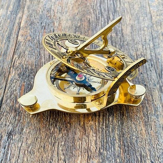 Sonnenuhr-Kompass aus Messing, Marine, voll funktionsfähig, nautischer Kompass, 7,6 cm