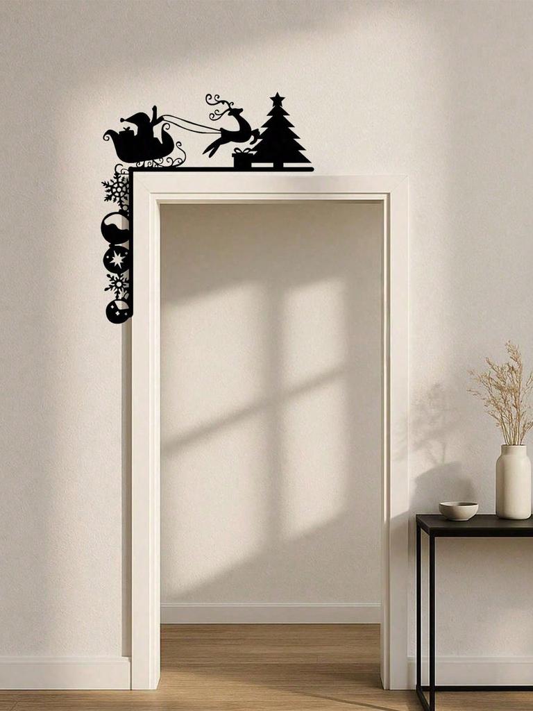 Christmas Sleigh Wall Stickers, Metal Iron Art Decor for Doors, Frames, Home Wall Decoration, Winter Holiday Ornaments, Festive Room Accents
