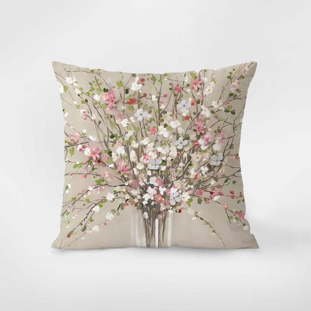 Oil Painting Style Vase Decorative Pillowcase Bedroom Living Room Square Cushion Pillowcase