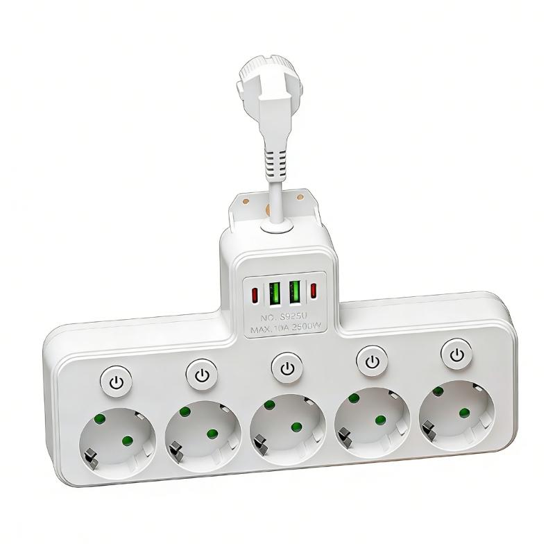 5 Outlet Wall Sockets with 2 USB And 2 Type C Ports Rotating 180 Degrees For Multiple Device Charging