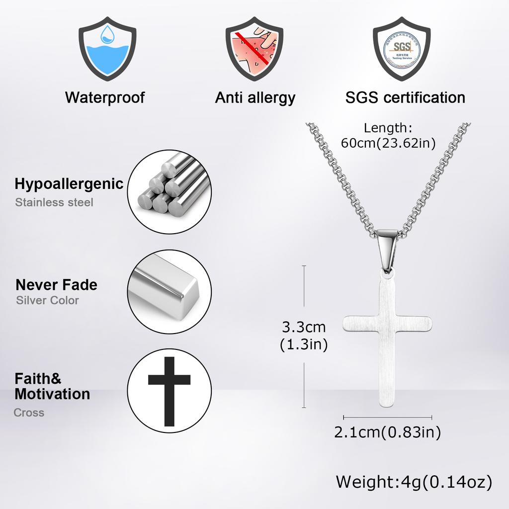 Colares Cruz Simples Básicos Vnox para Homens Meninos, Pingente Cruz Lisa Superfície Fosca, Joias Colar Fé Religião