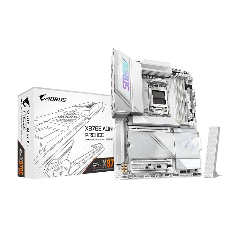 

GIGABYTE X870E AORUS PRO ICE - материнська плата AMD Ryzen білого кольору ATX вищого стандарту для ігрових материнських плат MB6570