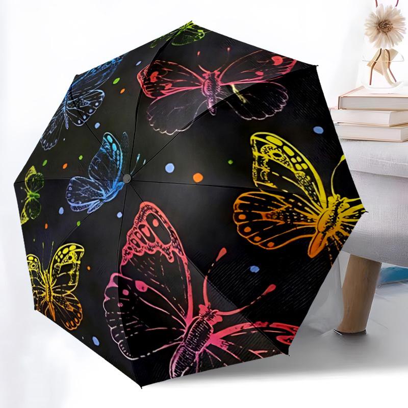 

1pc Butterfly Fabric Print Automatic Folding Umbrella Durable Iron Frame,All Seasons Home Travel Outdoor Multifunctional Umbrella yy251115178