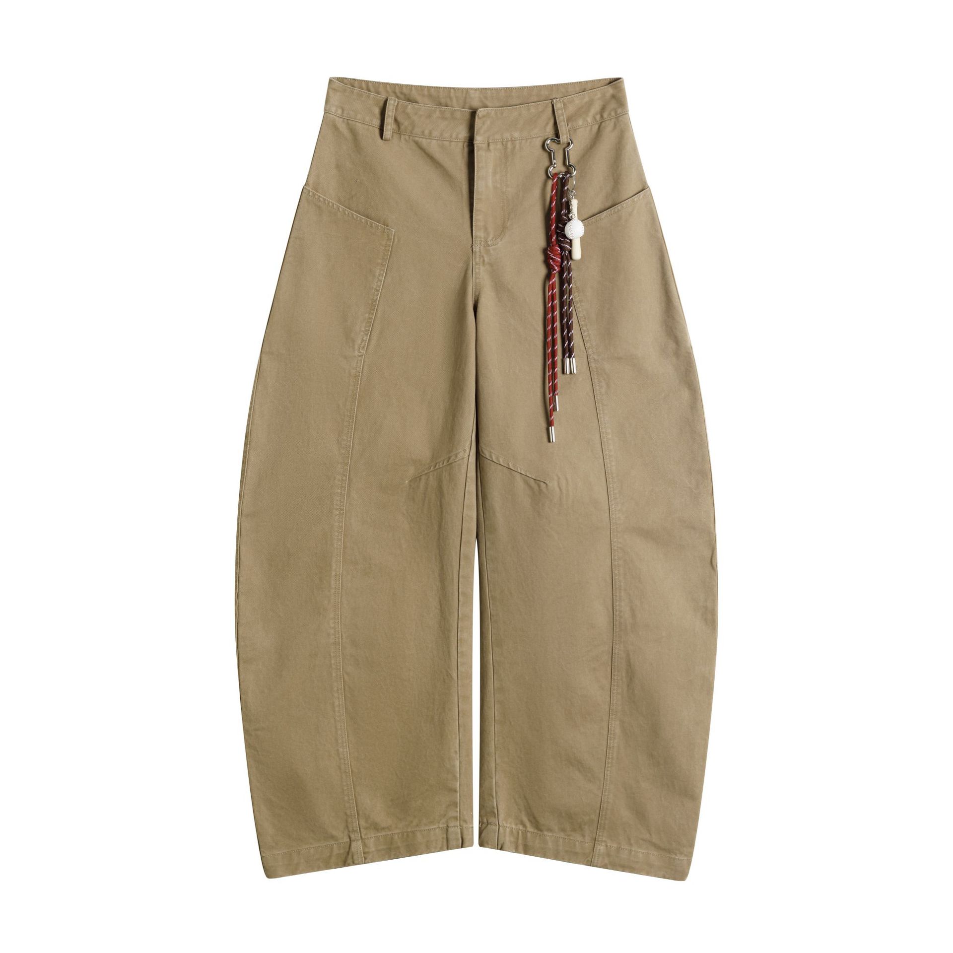 American retro washed personalized scimitar casual pants straight loose wide-leg pants S светло-желтого