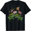 Cottagecore Embroidery Frogs Butterfly and Lotus Flowers T-Shirt
