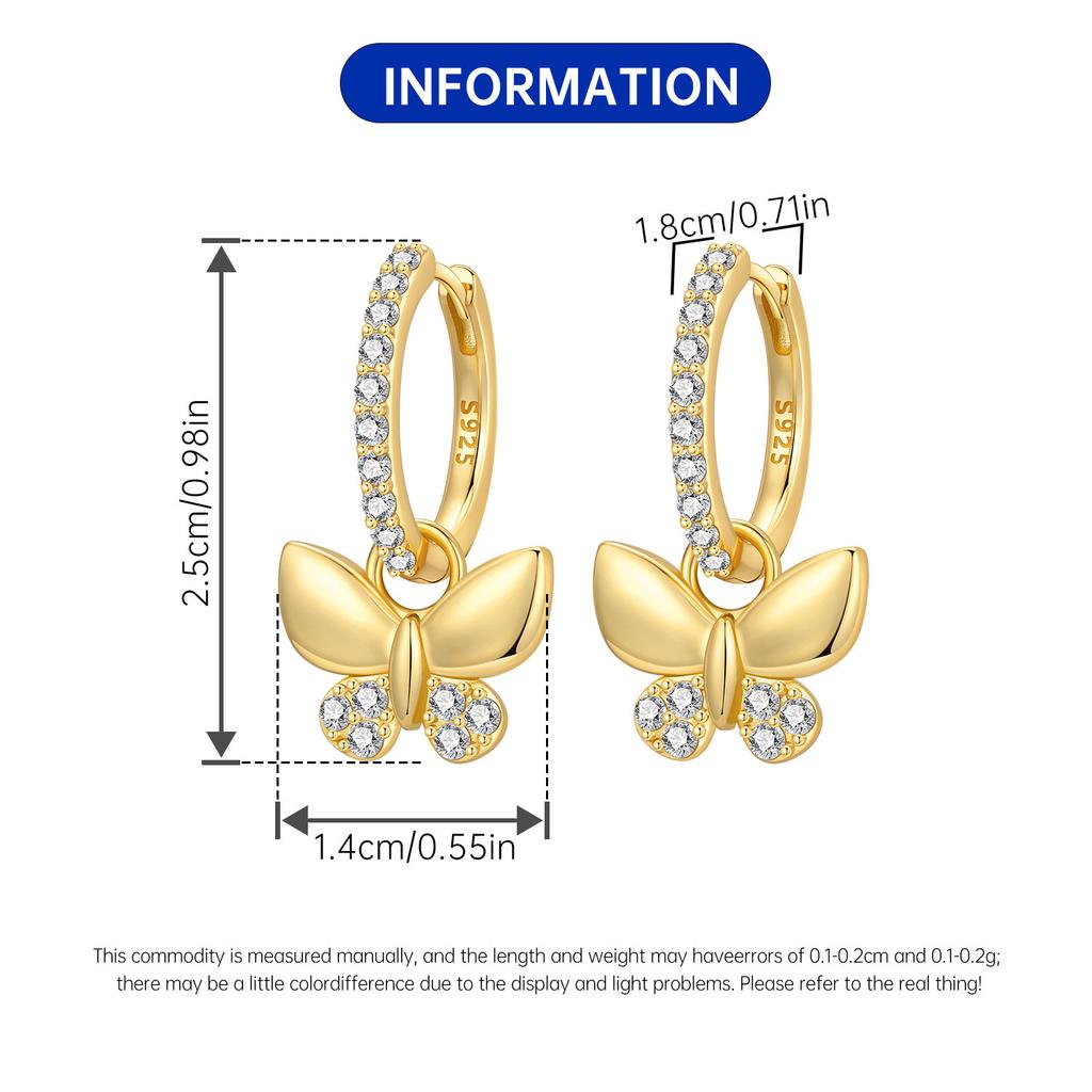 Orstarry 925 Sterling Silver 18k Golden Butterfly Insect Drop Earrings Women Earrings Birthday Party Jewelry Fine Original Gifts