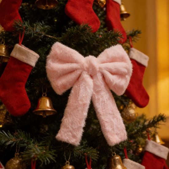 Large Pink Fluffy Bow Valentine's Day Decor for Gift Wrapping Christmas Tree Topper Cute Romantic Wall Door Decoration