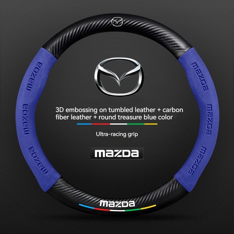AAFD1 Do Mazda 3 5 6 SKYACTIV Axela Atenza CX30 CX5 CX8 CX9 MX5 RX8 RX7 BT50 Włókno węglowe Zamsz Pokrowiec na kierownicę samochodową Akcesoria