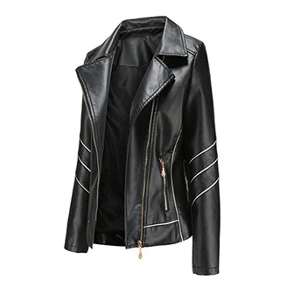 Dámská tenká kožená bunda se stojatým límečkem a zipem s prošíváním v jednobarevné barvě