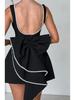 European & American Summer Women's Pearl Bow A-line Backless Dress