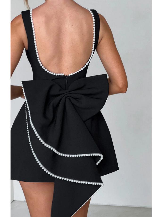 European & American Summer Women's Pearl Bow A-line Backless Dress
