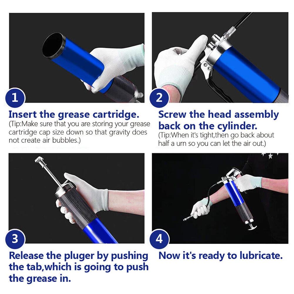 Manual Grip Grease Gun 400CC Aluminum Alloy 6000-7000PSI with Flexible Hose for Easy Greasing