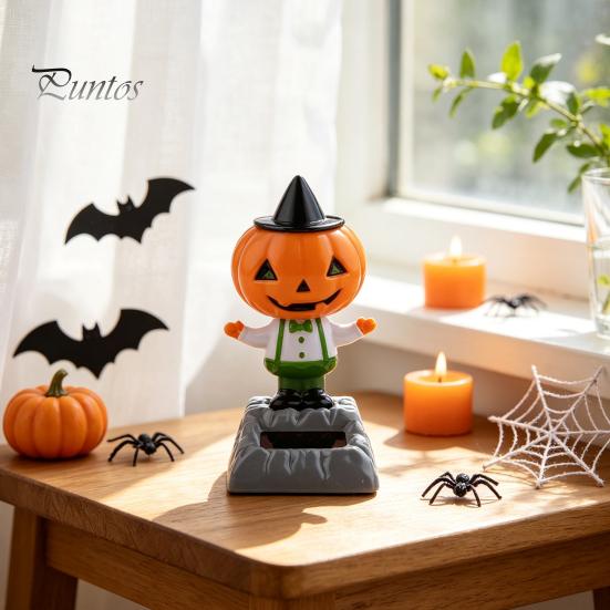 Small Gift for Car Owners Solar Dancing Pumpkin Doll, Halloween Dashboard Decoration, Spooky Ghost Auto Shaking Head Accessories Figurine Ornament