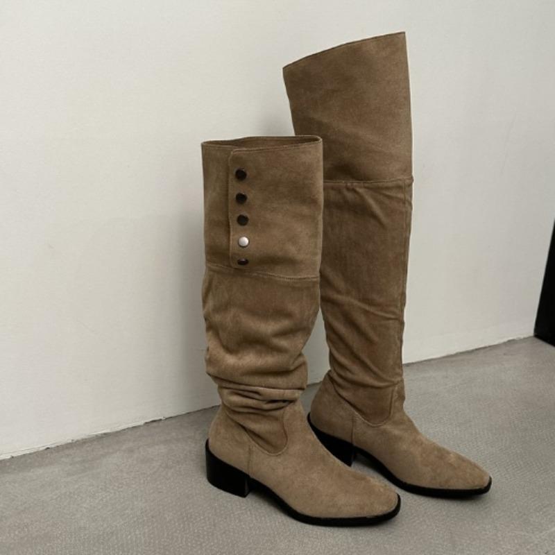 Fashion New Style Women's Thick Heel Women Western Cowboy Boots Fashion Slip On Folded Pile Long Booties Female Shoes Autumn Winter