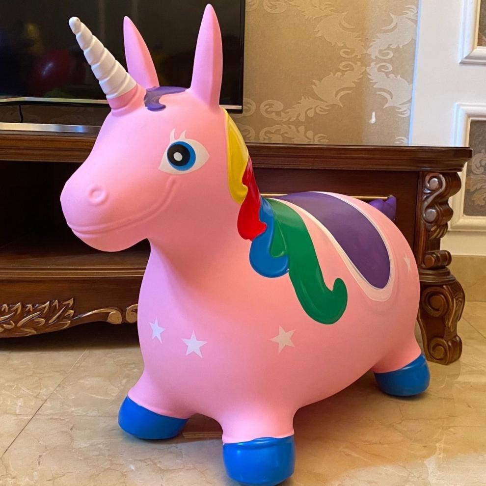 Children's Extra Large Inflatable Bouncy Horse Toy – Thick Stable Fawn Ride-On with Music and Cartoon Unicorn Design