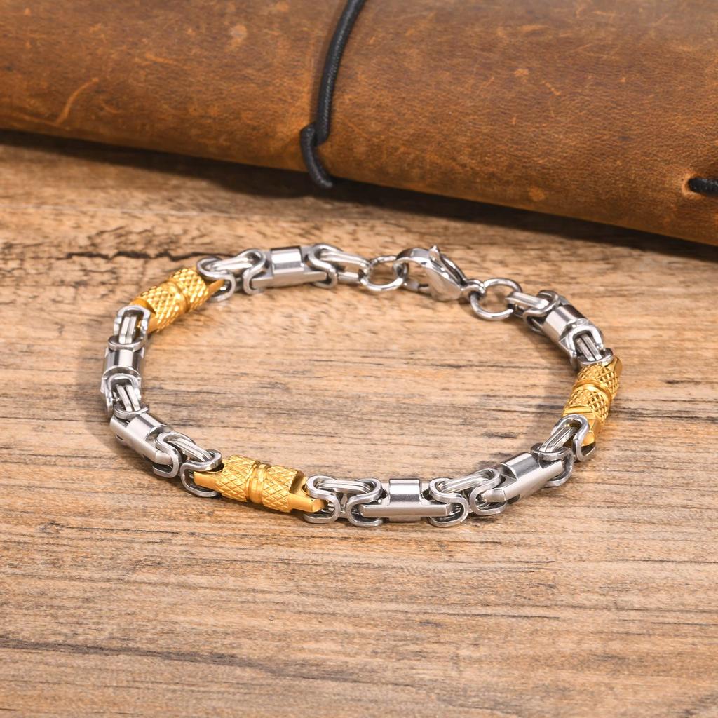 Vnox 6mm Cool Byzantine Bracelets for Men Boys, Black Silver Color Stainless Steel Link Chain Wristband,Punk Rock Hiphop Jewelry