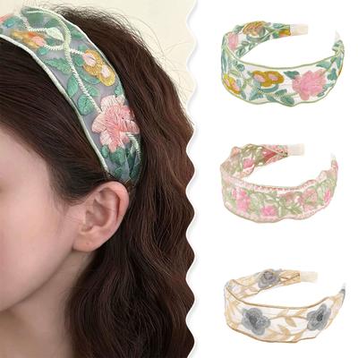 Elegantes Stirnband mit Stickblume für Frauen Atmungsaktives Haarband im neuen chinesischen Stil für Vintage-Stile und den täglichen Gebrauch