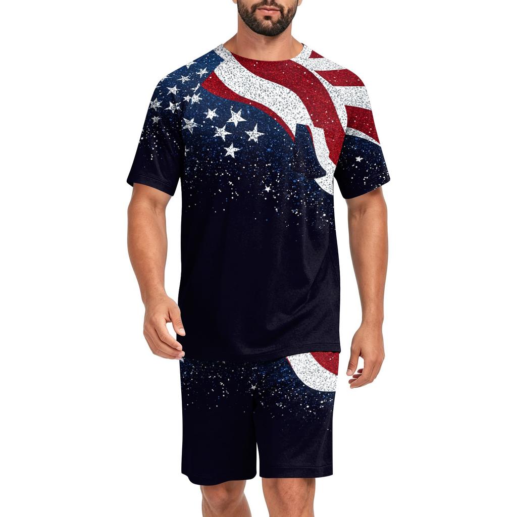 Conjunto de Pijama de Verano para Hombre Top de Manga Corta y Pantalones Cortos Tejido Suave Cómodo Transpirable Ligero Ropa de Casa Conjunto de Pijama