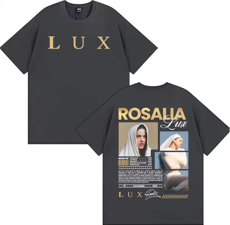 

Singer Rosalia Album LUX Logo 2025 Cover T-shirts Men Women Vintage Aesthetic Hip Hop T-shirt High Quality Cotton Tee Shirt S разноцветный