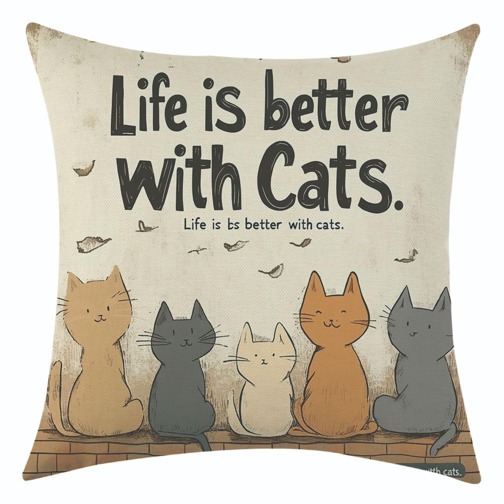 New Cartoon Cute Pet Cat Linen Pillowcase, Festive Decoration, Bay Window Sofa Waist Pillow