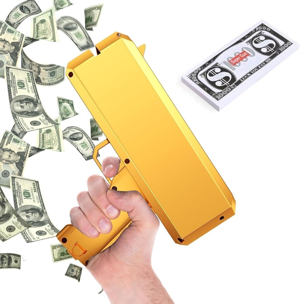 OBEST Money Gun Cash Cannon Money Spray Toy Money Gun Shooter Bazooka Party Game Halloween Christmas Gift Graduation Birthday Party Supplies (Golden)