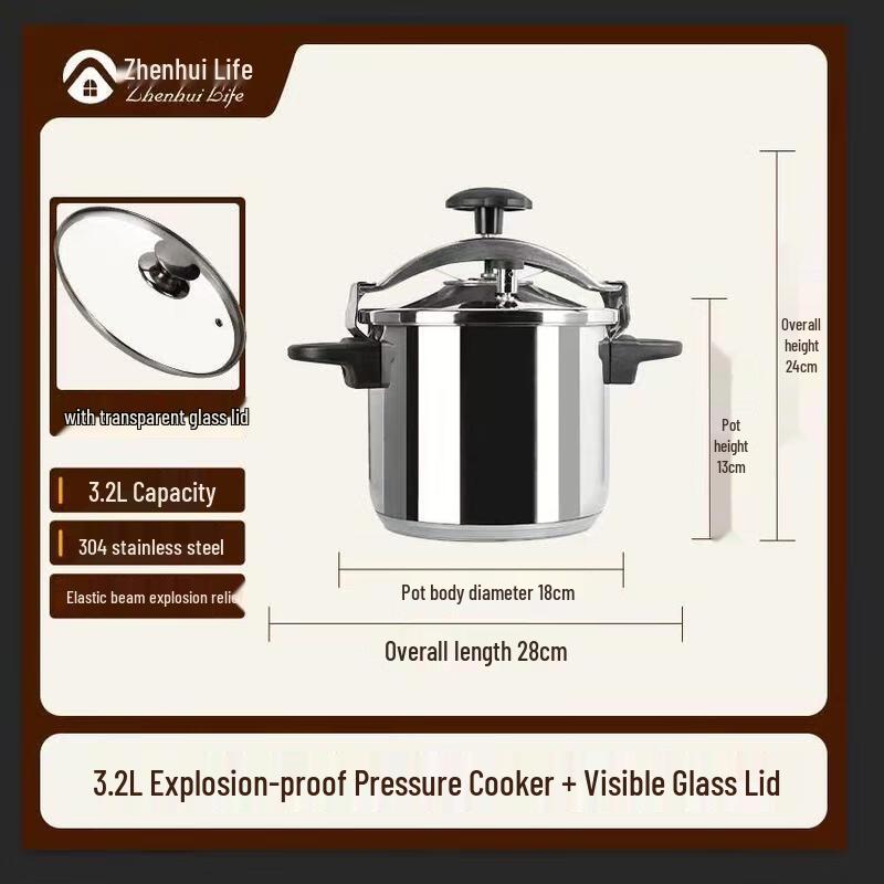 Zhenhui Life 3.2L 304 Stainless Steel Pressure Cooker with Dual Lids