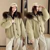 Trendy fur collar cotton-padded clothes, winter cotton-padded clothes for women, overcome lamb wool, new cotton-padded jackets, thickened horn buckles