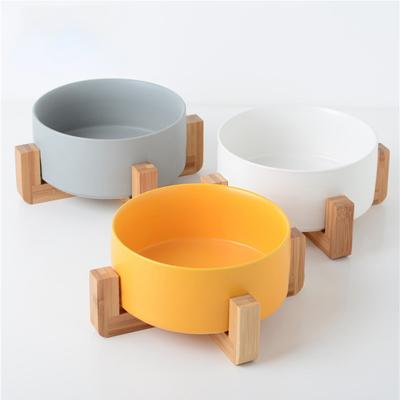 Tigela de cerâmica para cães, tigela antiderrapante para animais de estimação, para cães, 12,8-20 cm de diâmetro, alimentador para cães e gatos, com suporte de madeira, tigela de comida para cães e gatos, suprimentos para cães