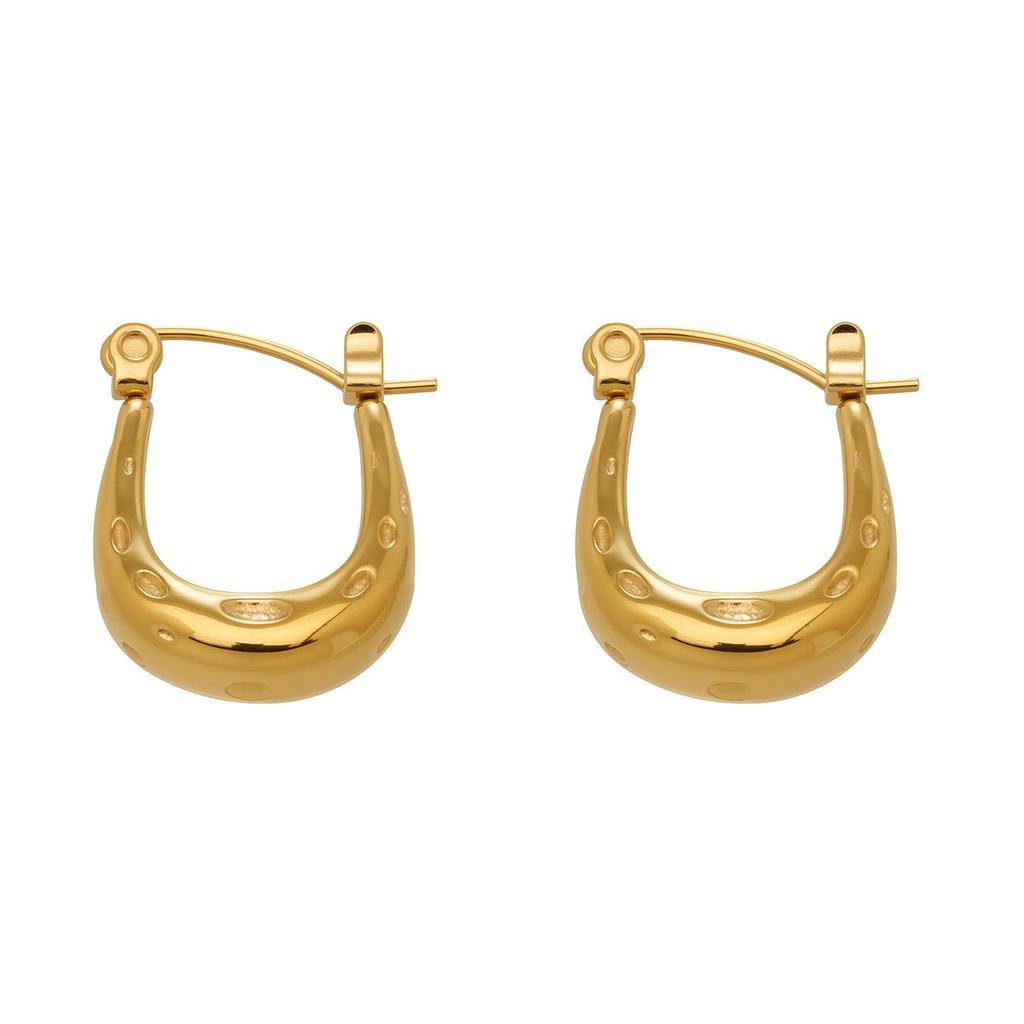European Minimalist Geometric U-Shaped Handbag Earrings, 18K Gold-Plated Stainless Steel, Light Luxury Design.