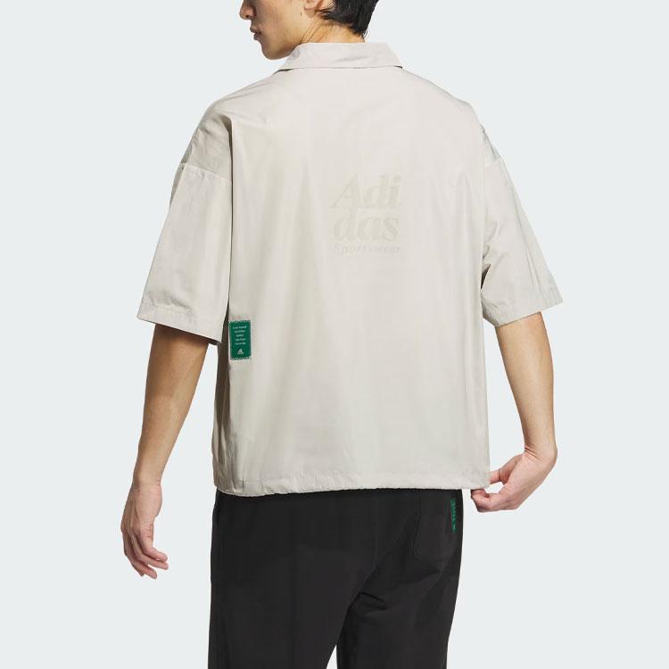 Adidas Short Sleeve Coach Jacket With Letter Print And Single-Breasted Closure Men Outerwear Light-Grey IT3958