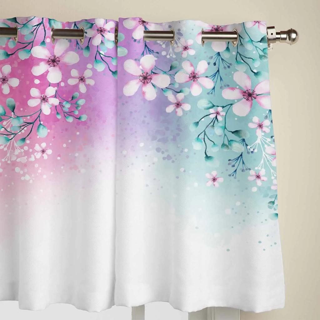 Plant Color Floral Watercolor Natural Grommet Curtains for Bedroom Living Room Home Decor Window Treatments Drapes