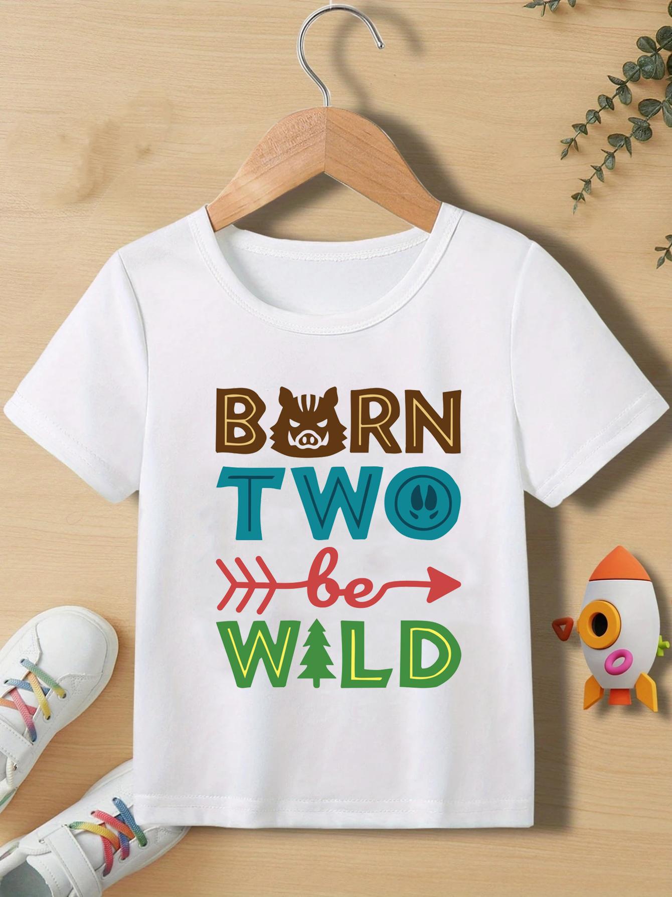 Born Two Be Wild 2 Year Old Birthday Toddler Boy Girl TShirt Cute Kids Birthday Party Clothes Wild Animal Short Sleeved Tshirt 100