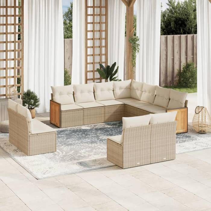 VidaXL Salon de Jardin avec Coussins 11 pcs, Canapés de Terrasse, Ensemble de Meubles de Patio, Mobilier d'Extérieur, Beige 3227766