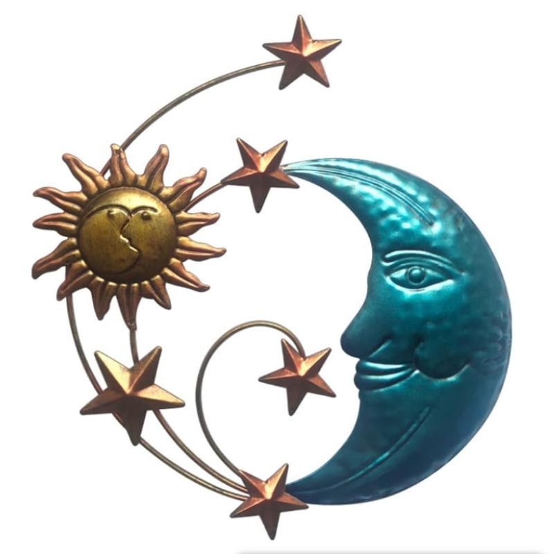 12,6 Zoll Sonne Mond Wanddeko - Outdoor Metall Wandkunst, Indoor Hängend, Garten Büro Dekorationen, Stern Statue Hängeornamente