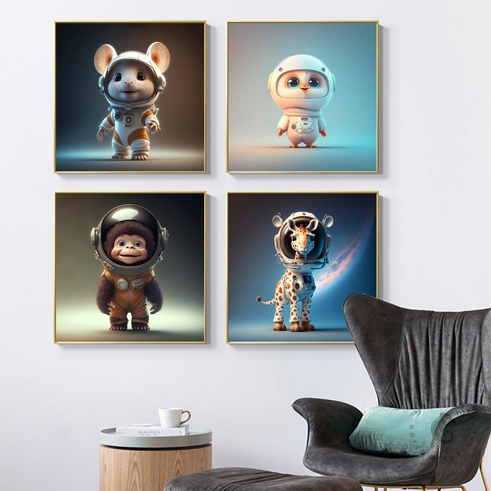 Baby Animal Astronauts Set 10 Cute Cute Pixar Dog Art Poster Print Cartoon Hd Modern Canvas Painting Nursery Kid Room Home Decor