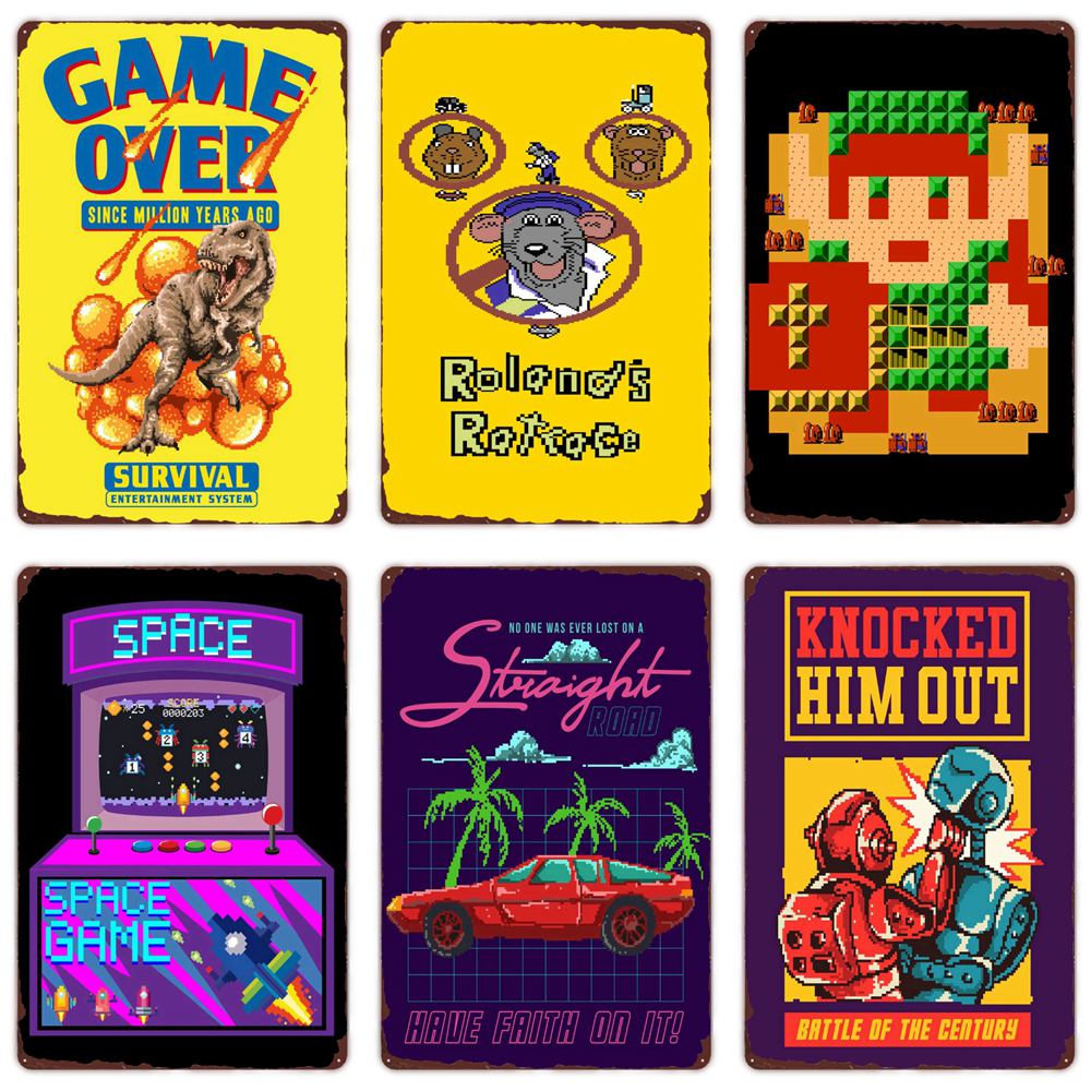Cheap Vintage Pixel Games Metal Tin Sign FC Game Retro Plaque Arcade
