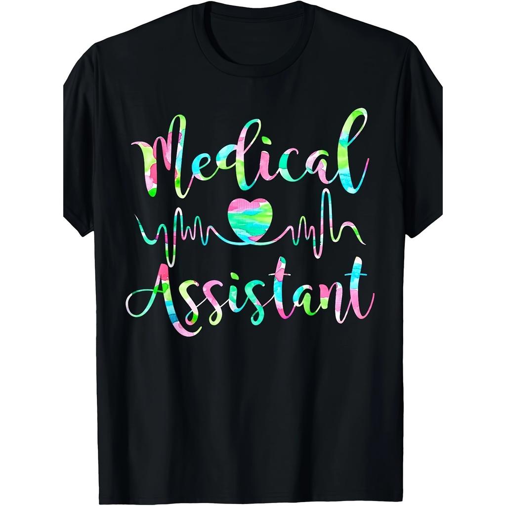 Medical Assistant Ekg Heart Graphic Tee For Men Casual Cotton Tshirt