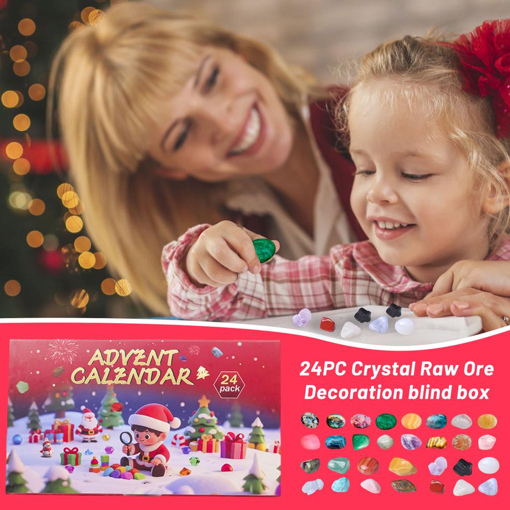 3D Stereoscopic Airplane Box 24PC Crystal Stone Box 24-grid Natural Crystal Stone Label Christmas Advent Calendar Hole Music Blind