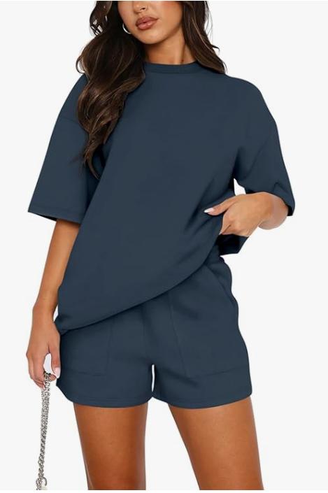 Fashion Summer Solid Casual Suit Elegant Casual O Neck Short Sleeve Short Pants Set Of 2 Pieces Holiday Womens Clothing