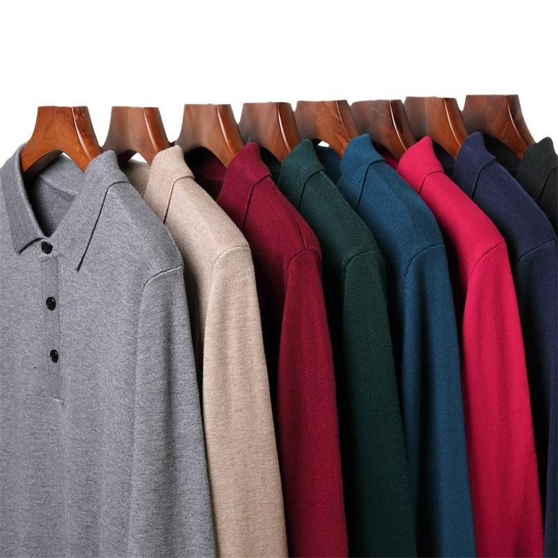 Langarm Revers Polo Strickpullover Einfarbig T-Shirt Pendler Schlicht Unterteil Pullover Herren