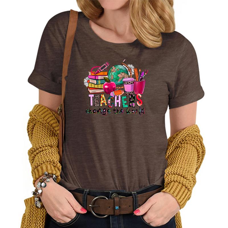 Teachers Change The World Print Tshirt FeUnisex Funny Teacher Gift TShirts Trendy World Design Casual Top Womens Clothing Sales