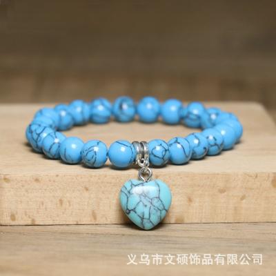 Braccialetto con Perline Turchesi e Ciondolo a Forma di Cuore – Accento Argentato Gioiello Delicato, Regalo Protezione Amore per Donne