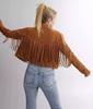 Echte handgemachte Wildleder Frauen braun Motorrad Lammfell Jacke Fransen Leder