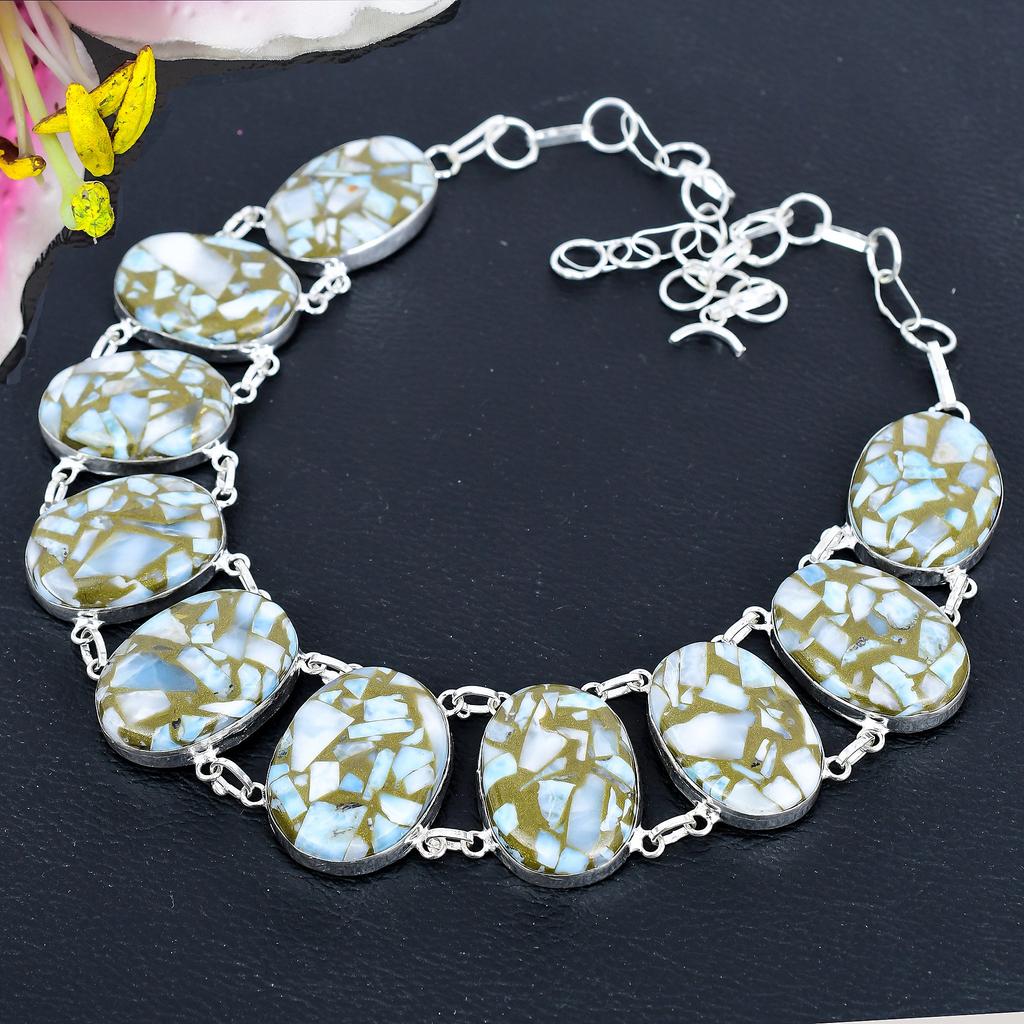 Copper Larimar Gemstone Handmade 925 Sterling Silver Jewelry Necklace 18" KG-1859